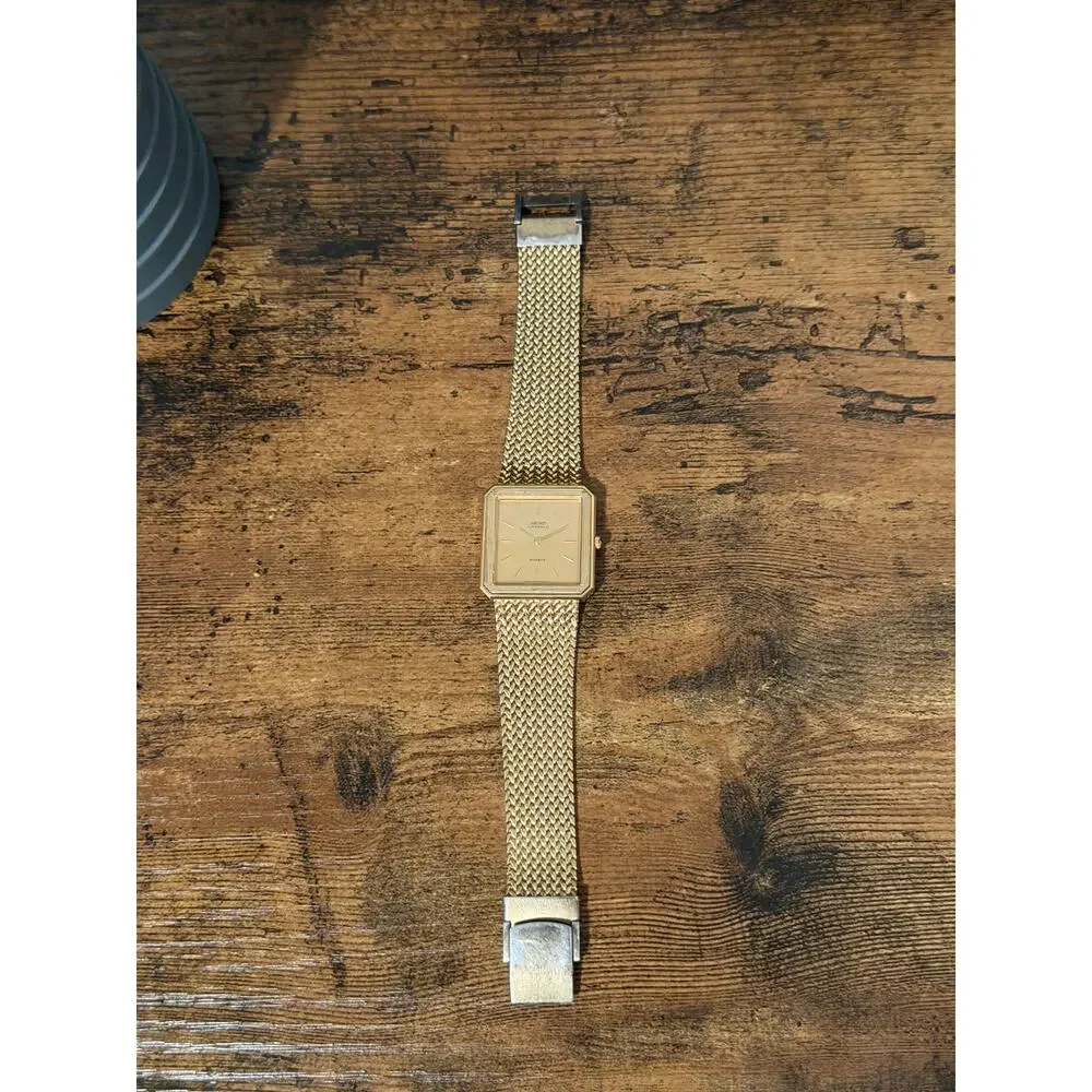 Seiko Lassale Quartz Gold Tone Rectangular Watch Mesh Bracelet